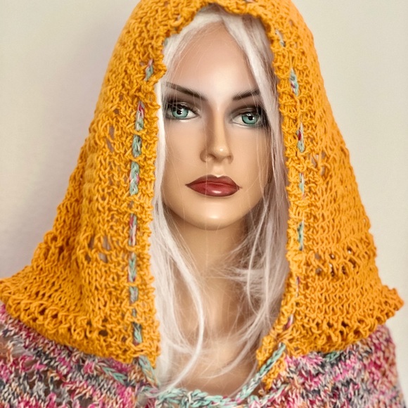 Hand Knits 2 Love Cotton Hoodie Cowl Designer Boho main image 16